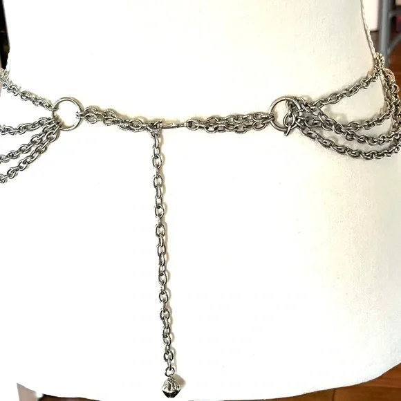Vintage Silver Tone Scalloped Chain Link Filigree Belt Adjustable - Picture 6 of 14
